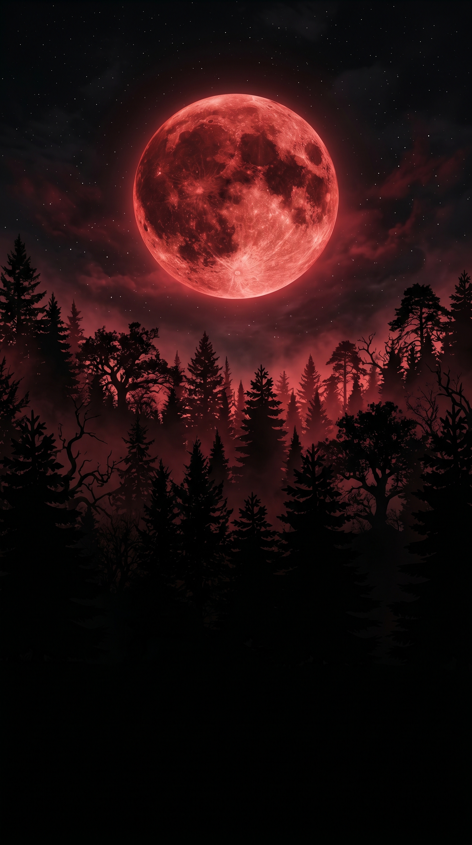 Dark Forest Crimson Moon Wallpaper
